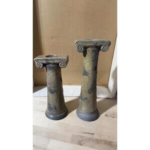Evans Designs California Ceramic Column Candle‎ Holders Pair Ionic Style